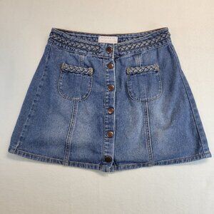 Kendall & Kylie Women Blue Denim Jean Skirt Size 26‎ Button Braided
